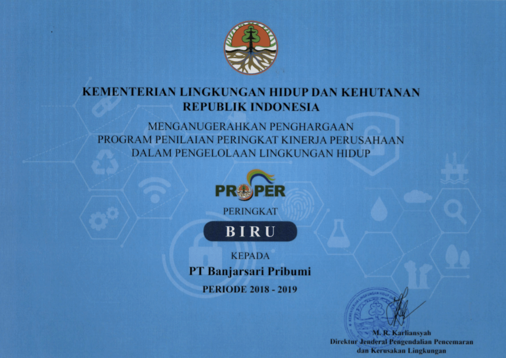 Read more about the article Sertifikat Proper Biru “PT Banjarsari Pribumi”
